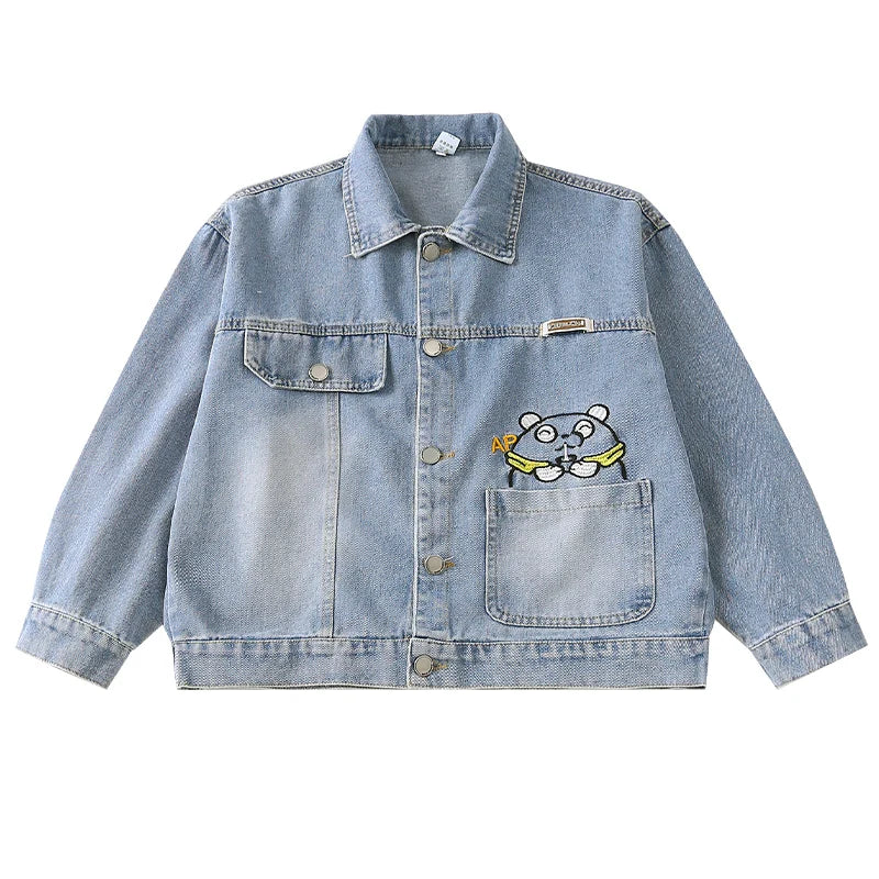 M&T Wear - Kids Denim Jacket Boys Jeans Coat Clothing Fashion Baby Boy Denim Jacket With Cartoon Embroidery Child Casual Streetwear Outfit - M&T Wear