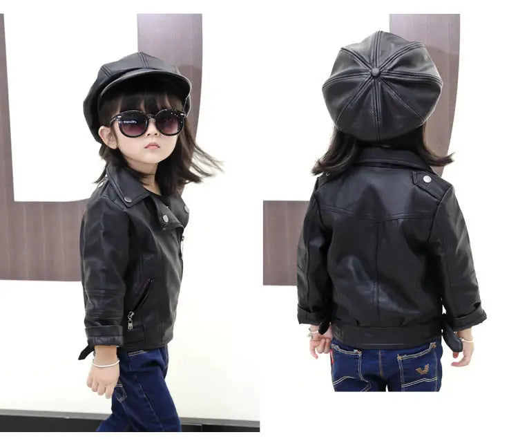 M&T Wear - Girls Boys PU Jackets Kids Baby Leather Jacket Spring Autumn Coat Children Clothes Overcoats 2-10T - M&T Wear