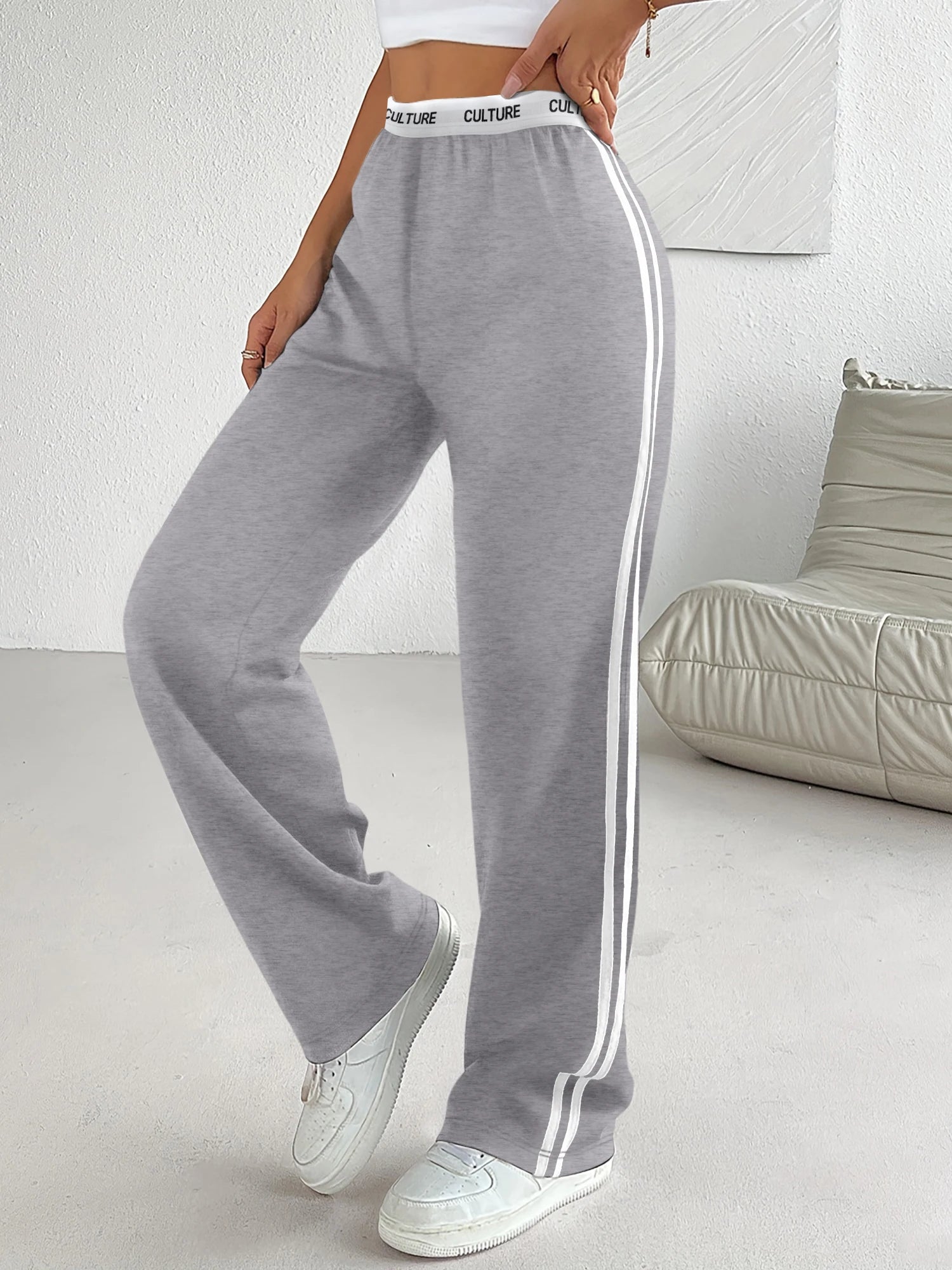Side Stripe "CULTURE" Wide-Leg Sweatpants