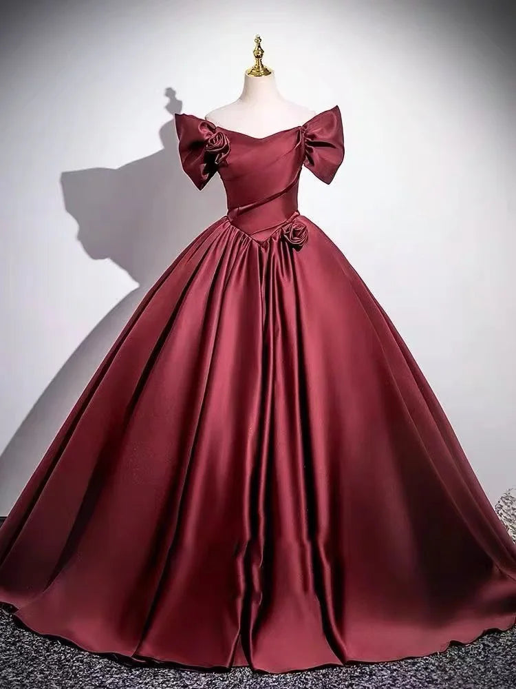 Wine Red Elegant One-Shoulder Evening Gown