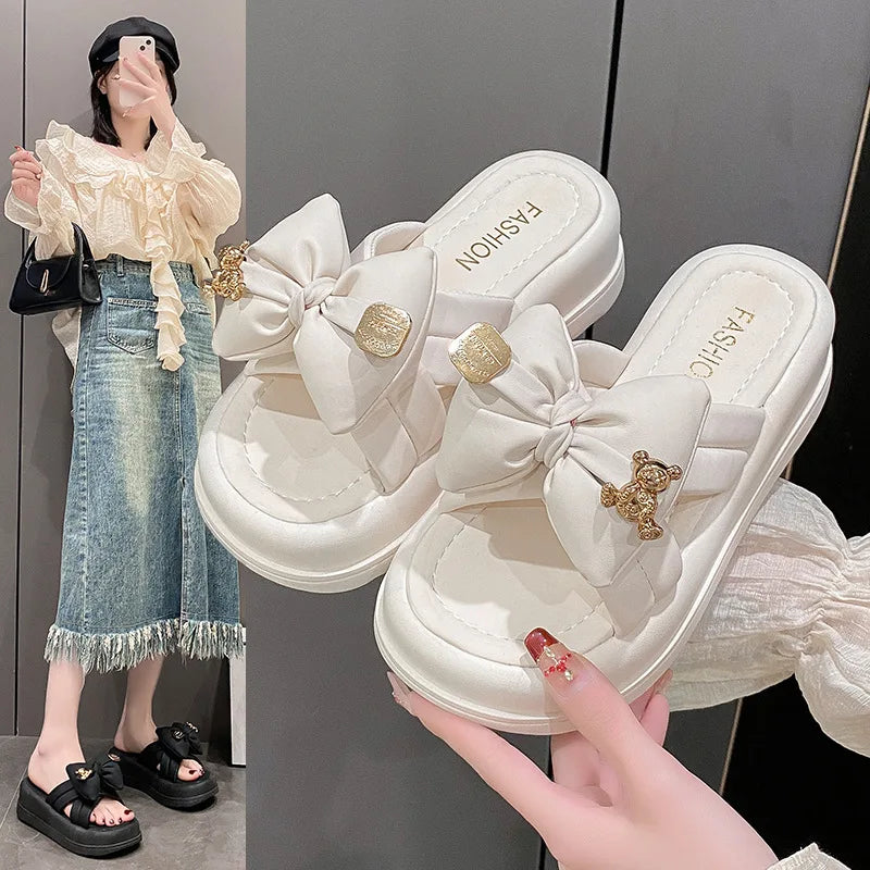 M&T Wear - Women's Thick Sole Designer Bow Slides