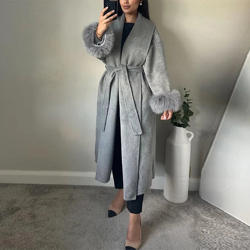 M&T Wear - Elegant Solid Lace-Up X-Long Overcoat