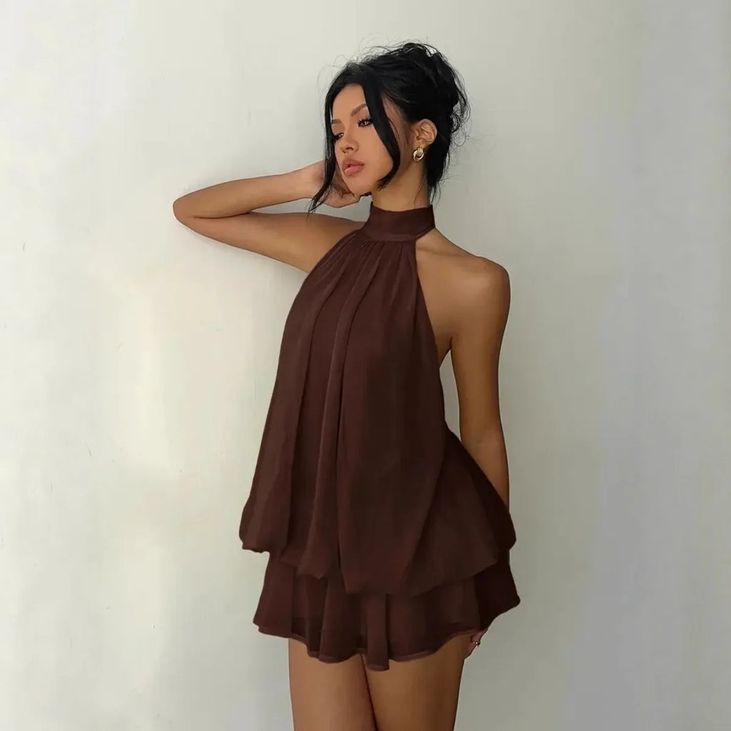 Women's Halter Neck Backless Tie-Front Dress
