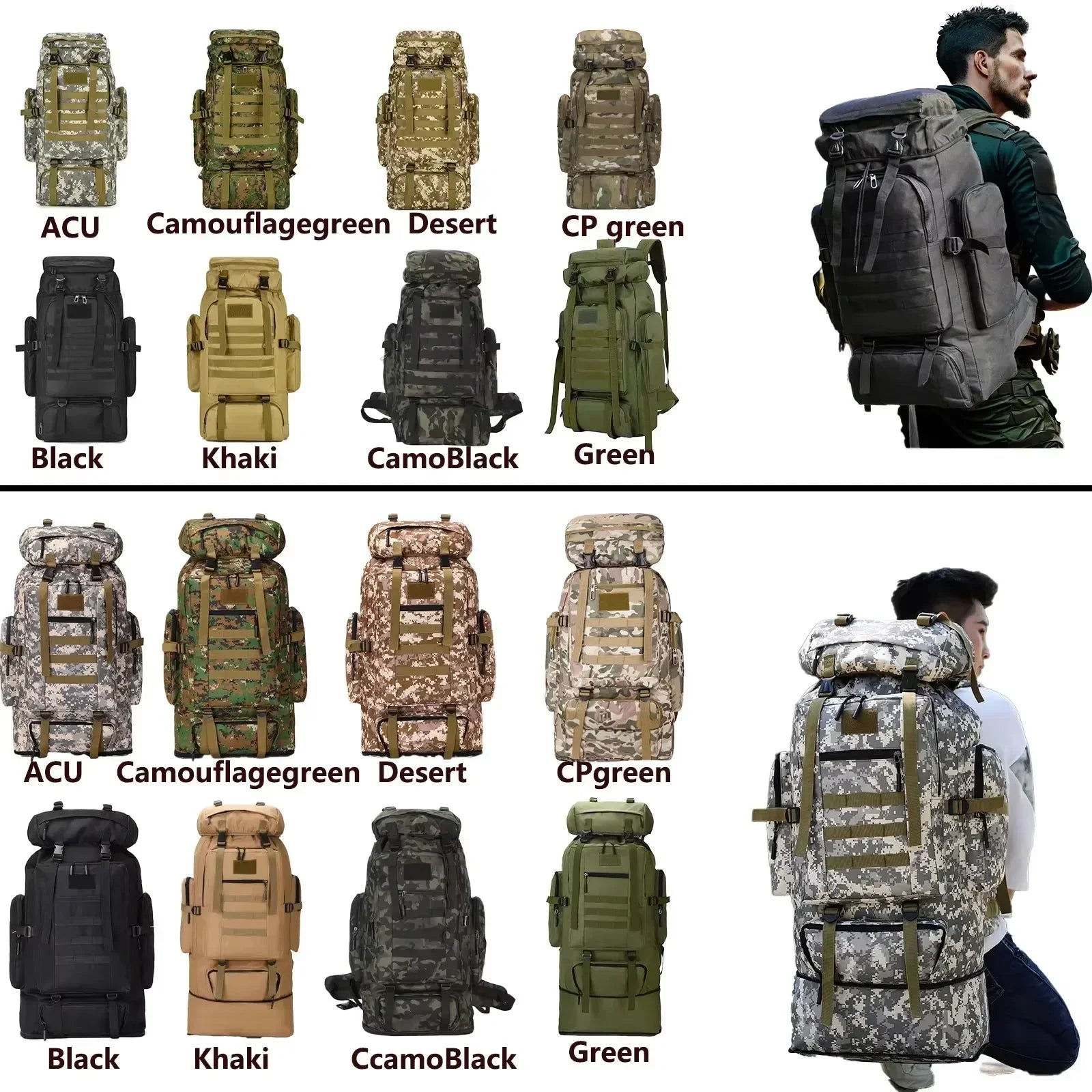 M&T Wear - 80L/100L Expandable Tactical Mountaineering Hiking Backpack