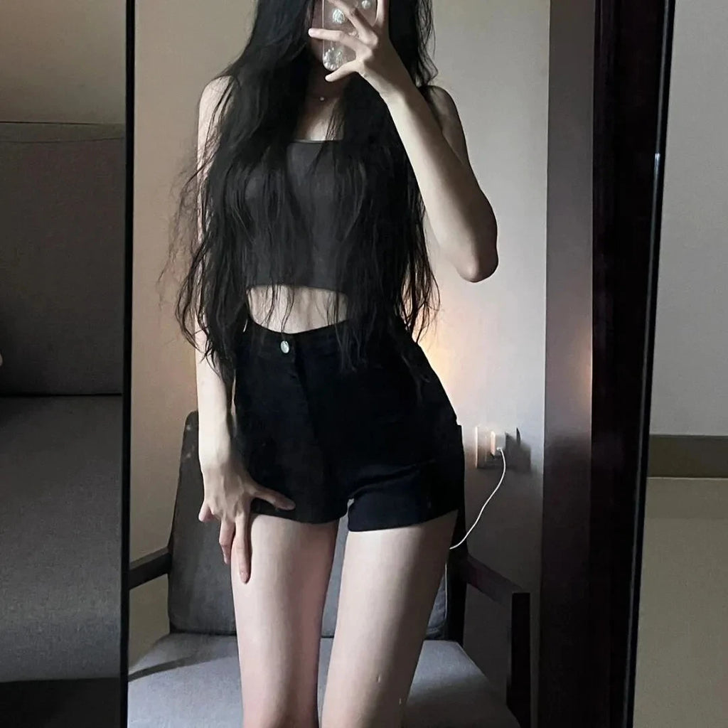Retro High-Waist Denim Hot Pants