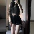 Retro High-Waist Denim Hot Pants