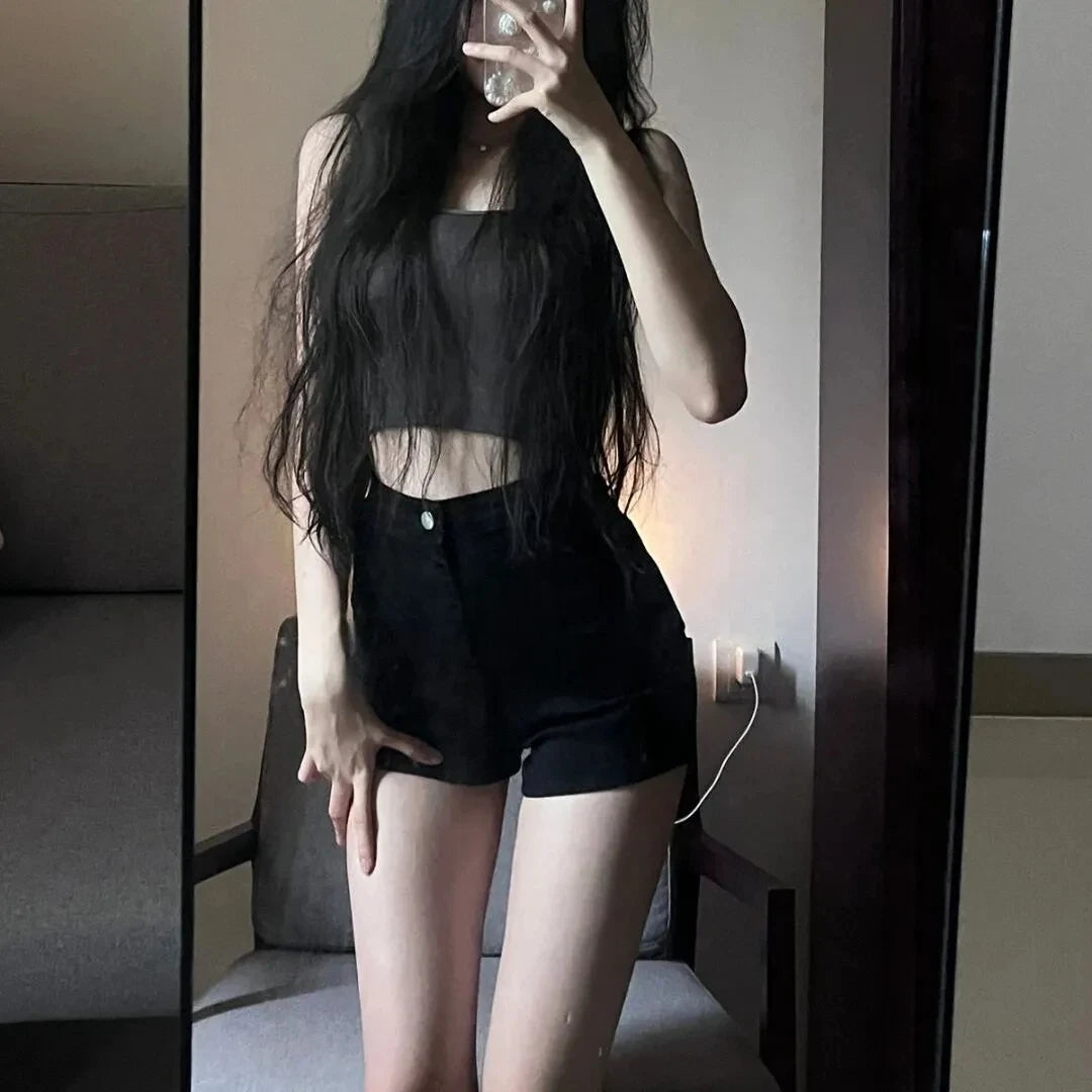 Retro High-Waist Denim Hot Pants