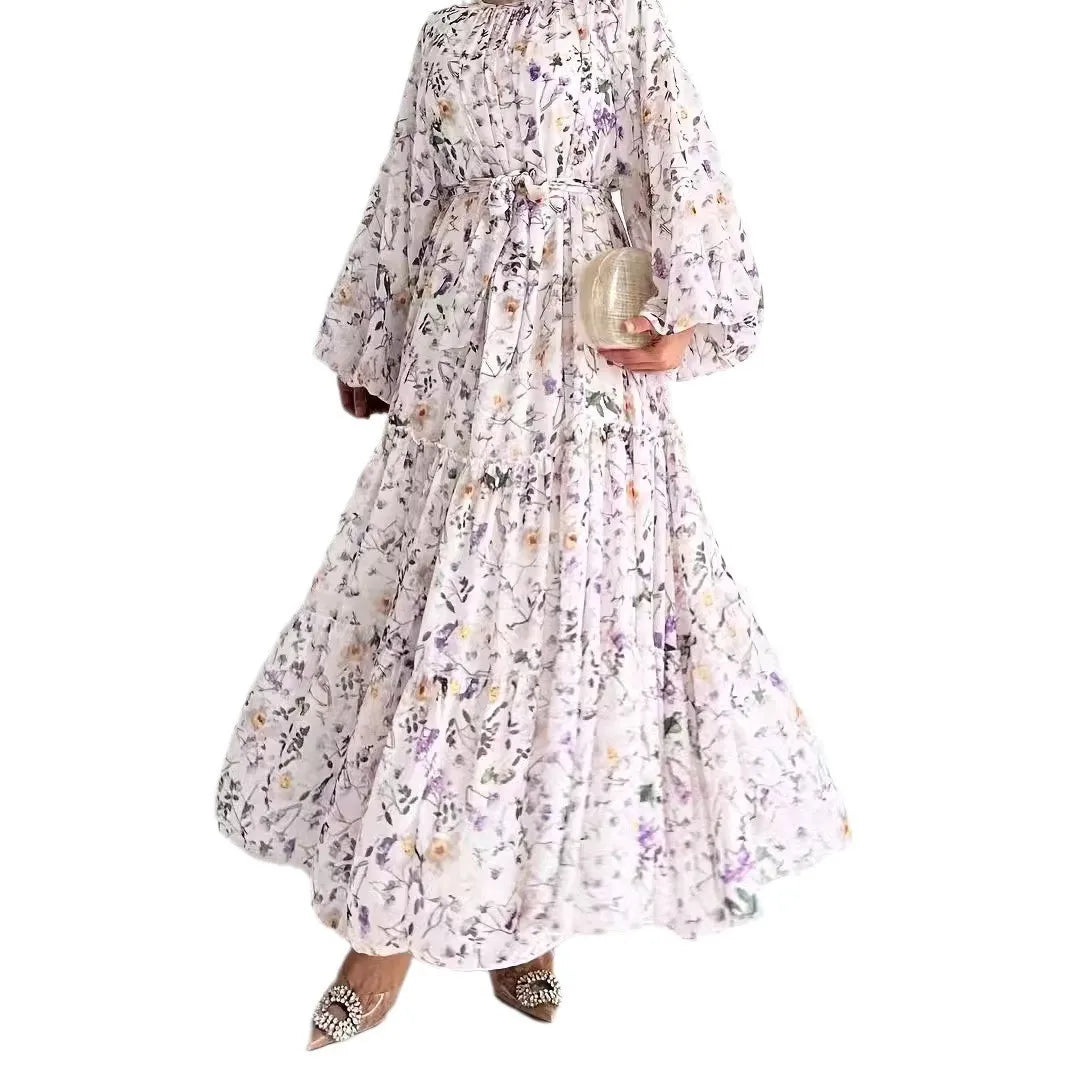 M&T Wear -  Floral Chiffon Abaya plus Dress with Belt