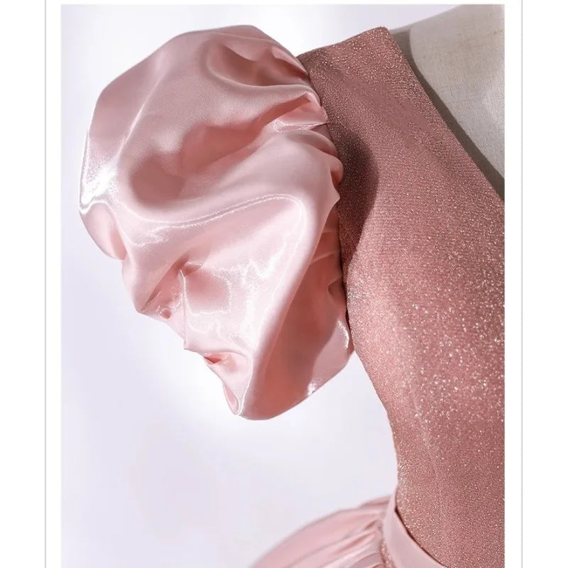 Princess Sleeve Satin & Mesh Evening Gown