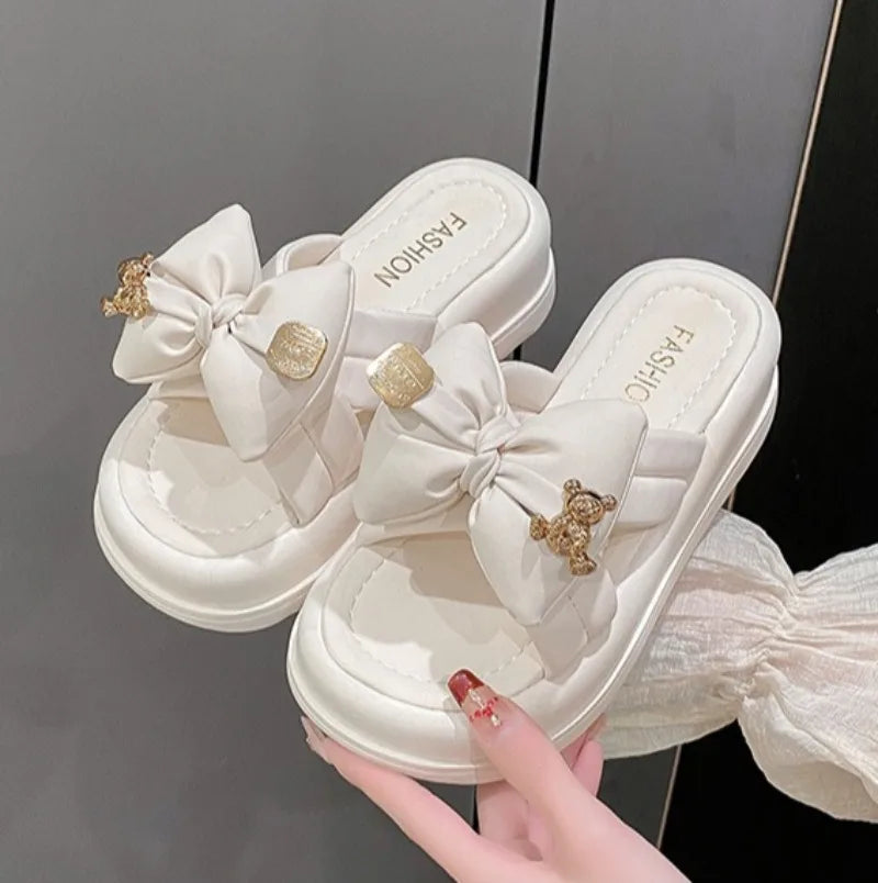 M&T Wear - Women's Thick Sole Designer Bow Slides