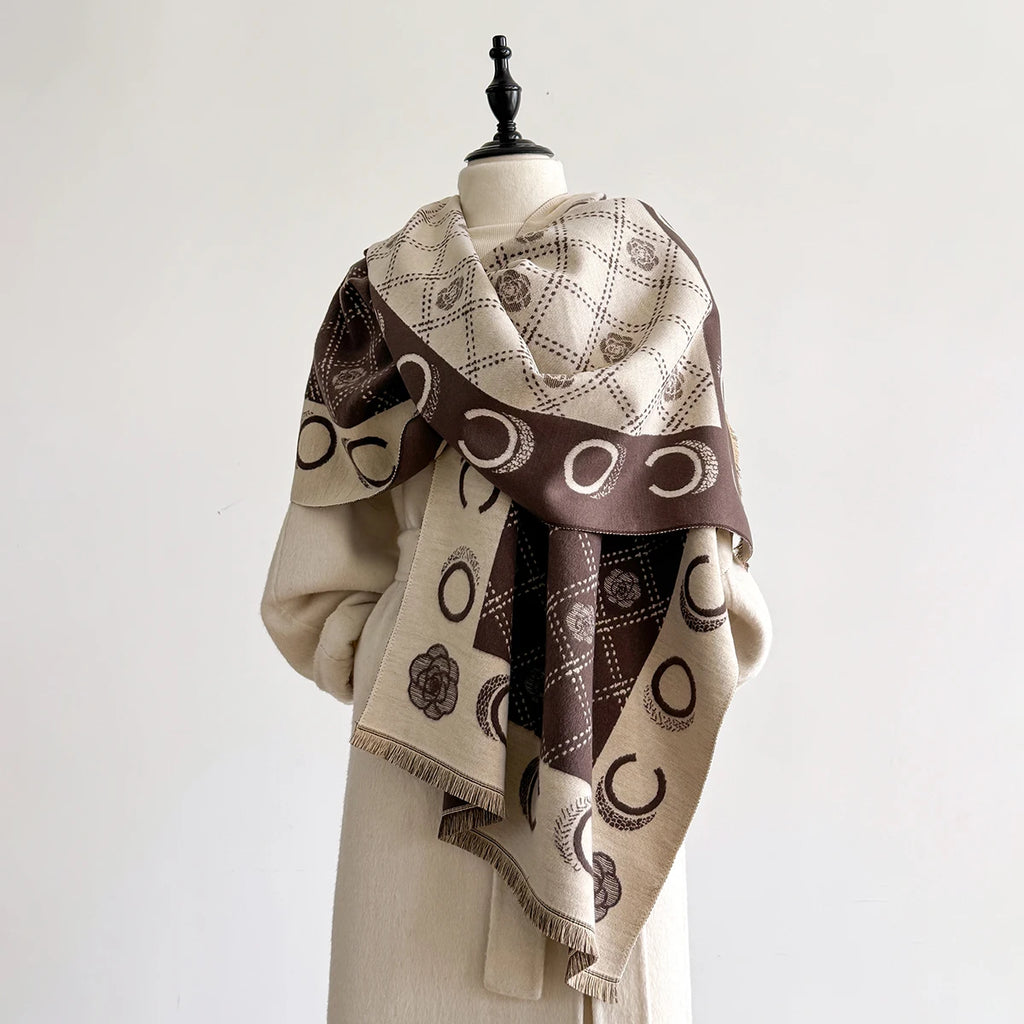 M&T Wear - Luxury Designer Brand Winter Blanket Scarf Shawls for Women Warm Pashmina Cashmere Exquisite Floral Print Large Wrap Long Foular - M&T Wear