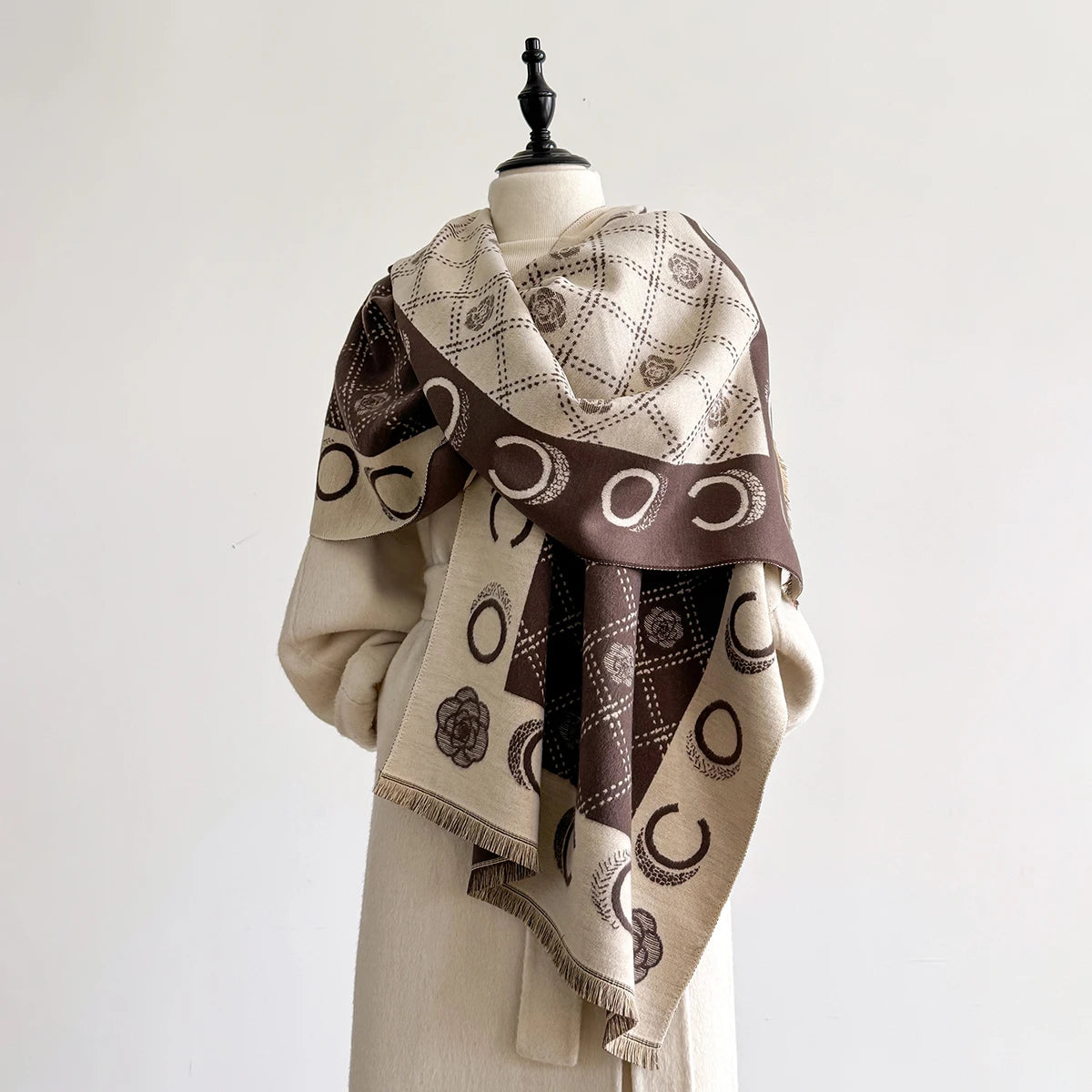 M&T Wear - Luxury Designer Brand Winter Blanket Scarf Shawls for Women Warm Pashmina Cashmere Exquisite Floral Print Large Wrap Long Foular - M&T Wear