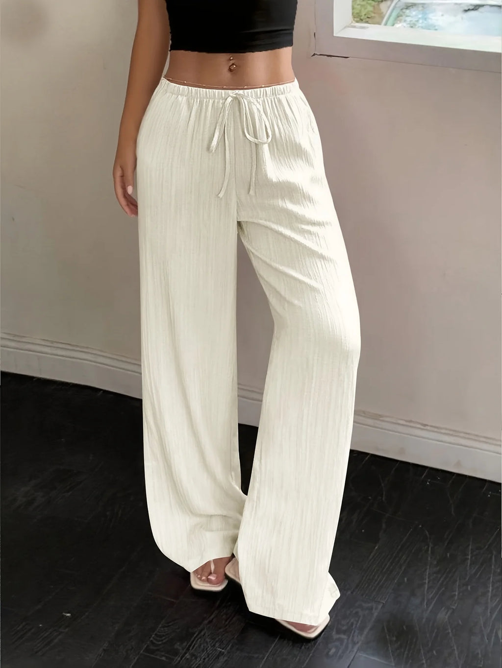 Bohemian High-Waist Pleated Wide-Leg Pants