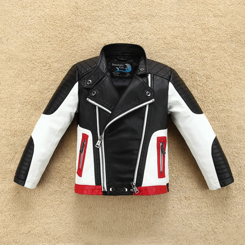 M&T Wear - Handsome Cool Design Boys Leather Motor Jacket For Autumn Spring Kids Warm Coat Bomber  Baby Toddler Winter Clothes 2-12 years - M&T Wear