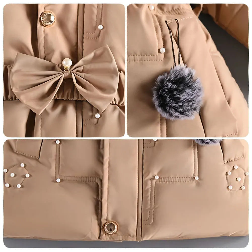 M&T Wear - Children's Winter Jacket Thick Warm Fur Collar Hood Beads Elastic Waist Teens Girls Down Coat,Fashion Windproof Kids Overcoat - M&T Wear