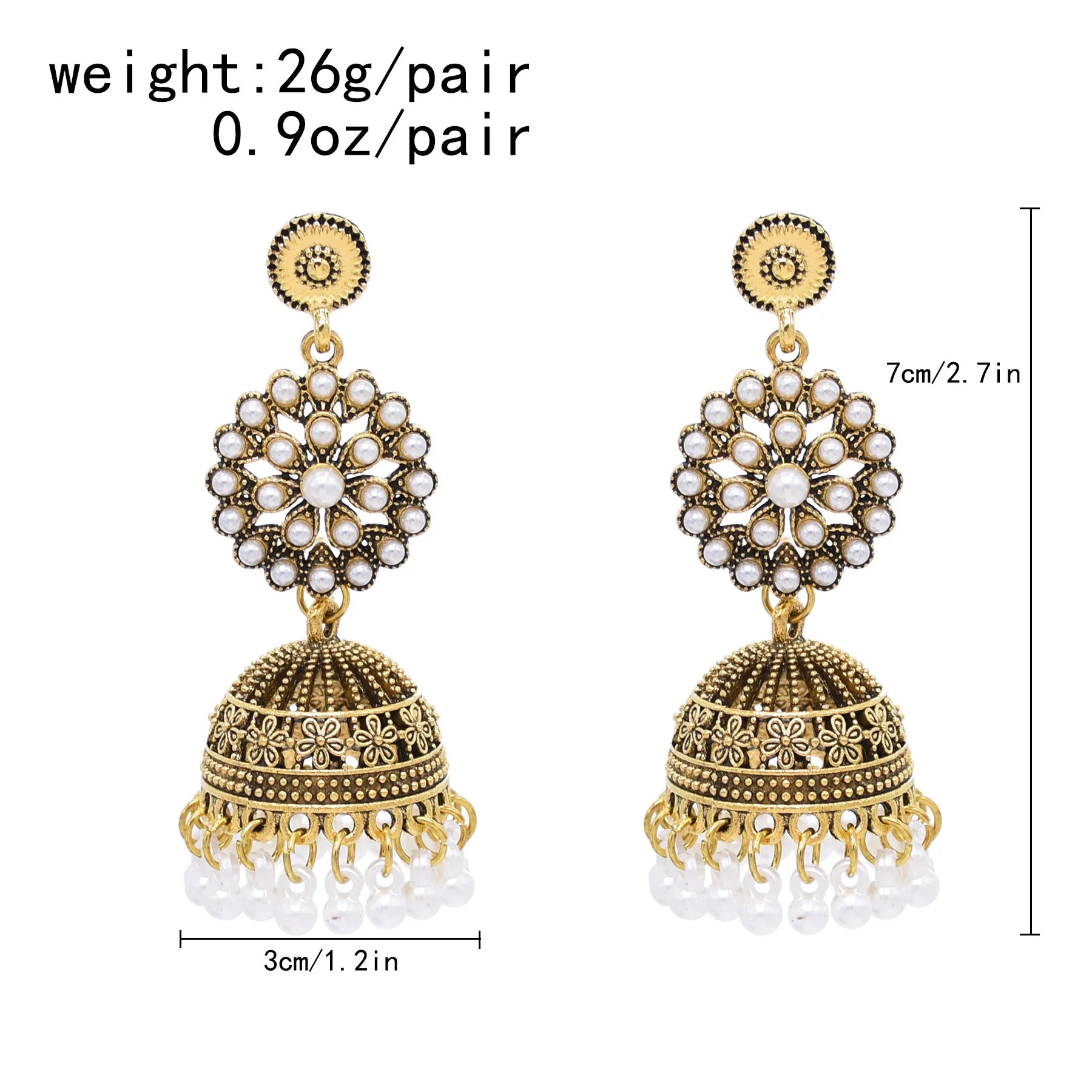 M&T Wear - Traditional Indian Jhumka Earrings for Women | Vintage Peacock Bell Design with Pearl Beads