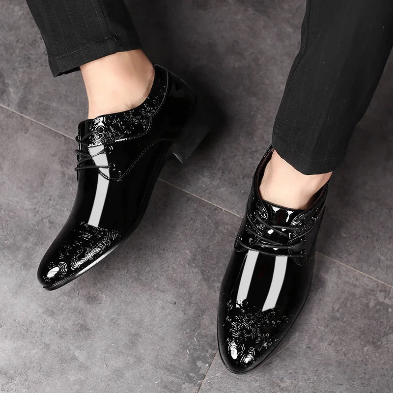M&T Wear - Men's Black Patent Leather Brogue Dress Shoes