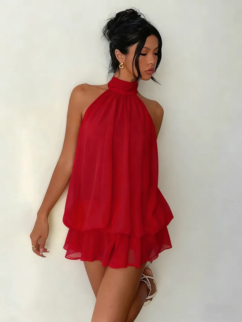 Women's Halter Neck Backless Tie-Front Dress