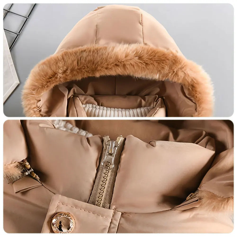 M&T Wear - Children's Winter Jacket Thick Warm Fur Collar Hood Beads Elastic Waist Teens Girls Down Coat,Fashion Windproof Kids Overcoat - M&T Wear