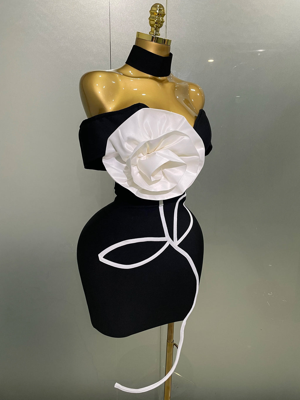 M&T Wear - Women 2025 New Sexy Off Shoulder White Flower Black Mini Bodycon Bandage Dress Luxury Celebrity Evening Club Elegant Party Gowns - M&T Wear