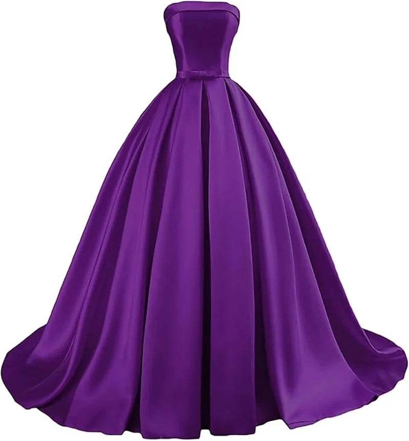 Customized Strapless Satin A-Line Gown