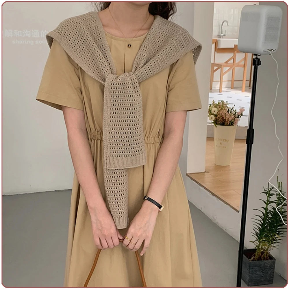 M&T Wear - Korean Knitted Shawl Winter Air Conditioning Fake Collar Neck Guard Knit Thin Knotted Cape Shoulder Warm Scarf For Women - M&T Wear