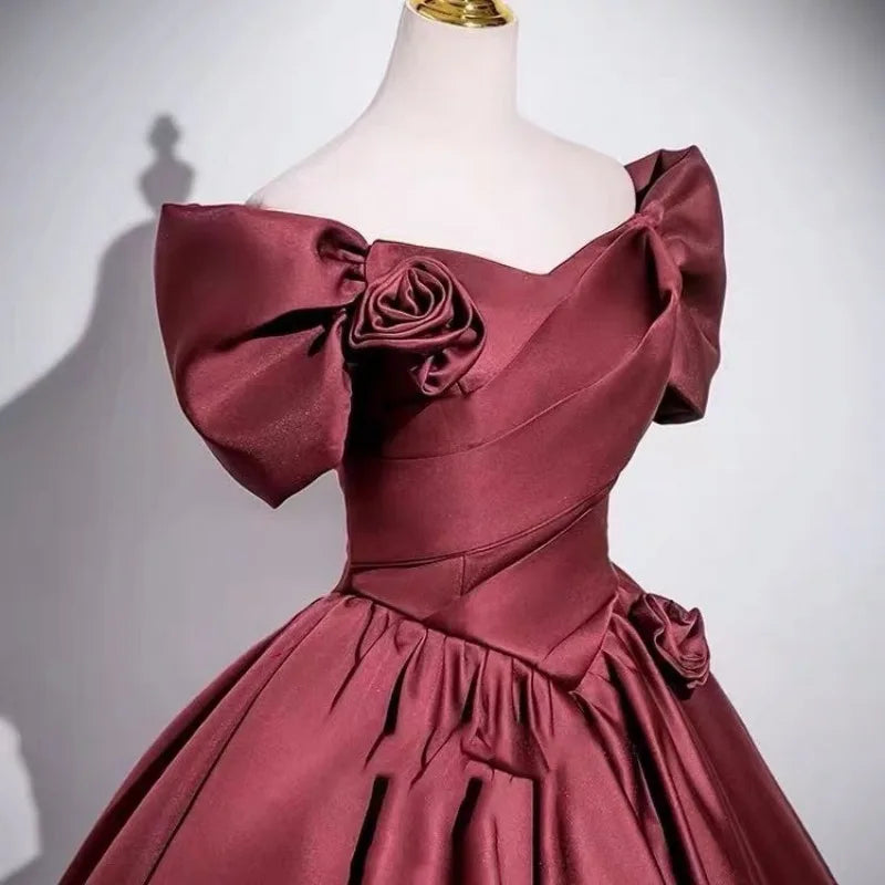 Wine Red Elegant One-Shoulder Evening Gown