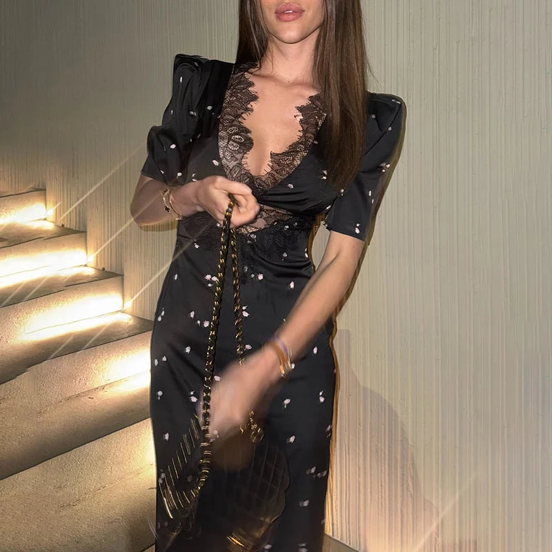 Sexy Hollow Lace Patchwork Dress