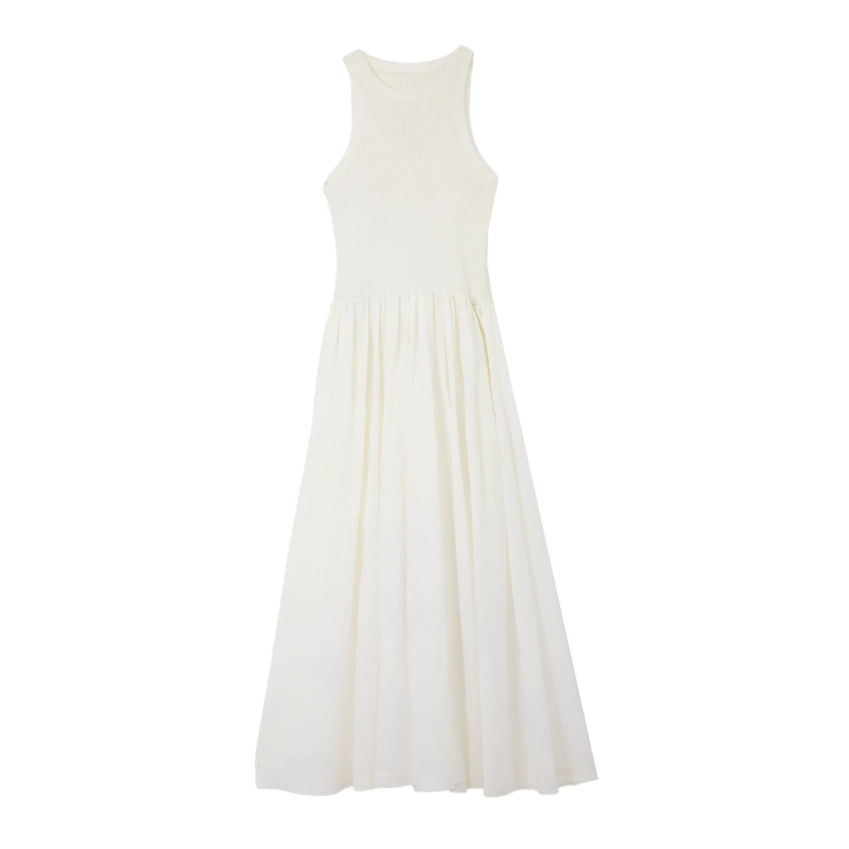 M&T Wear - VIMLY Women White Knit Vest Long Dresses Summer New Simple Elegant Sleeveless Waisted Temperament Party Evening A-Line Dress - M&T Wear