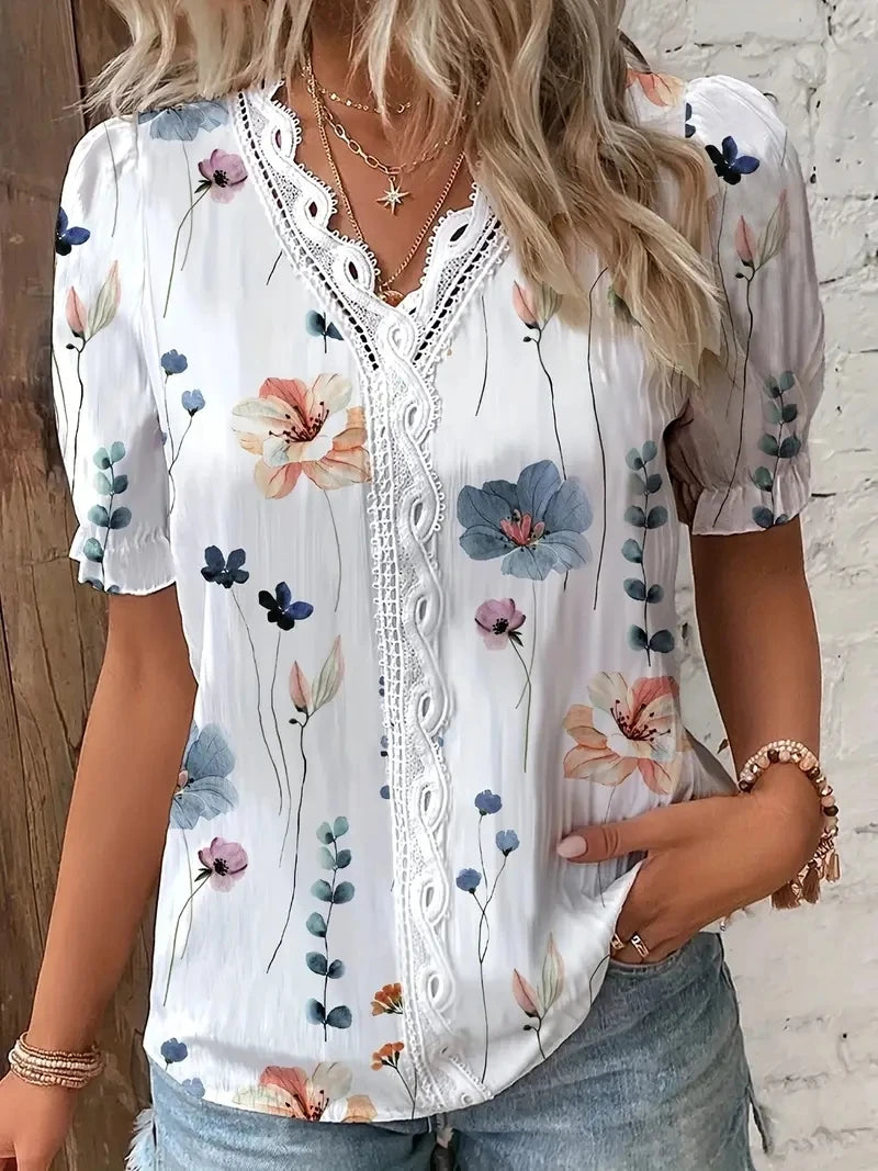 Elegant V-Neck Hollow Out Vacation Blouse
