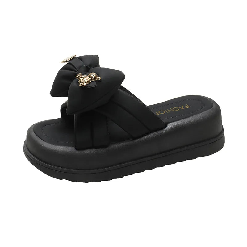 M&T Wear - Women's Thick Sole Designer Bow Slides