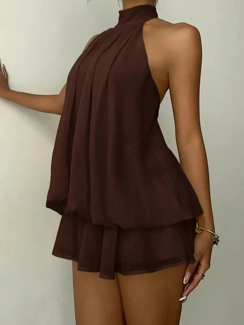 Women's Halter Neck Backless Tie-Front Dress