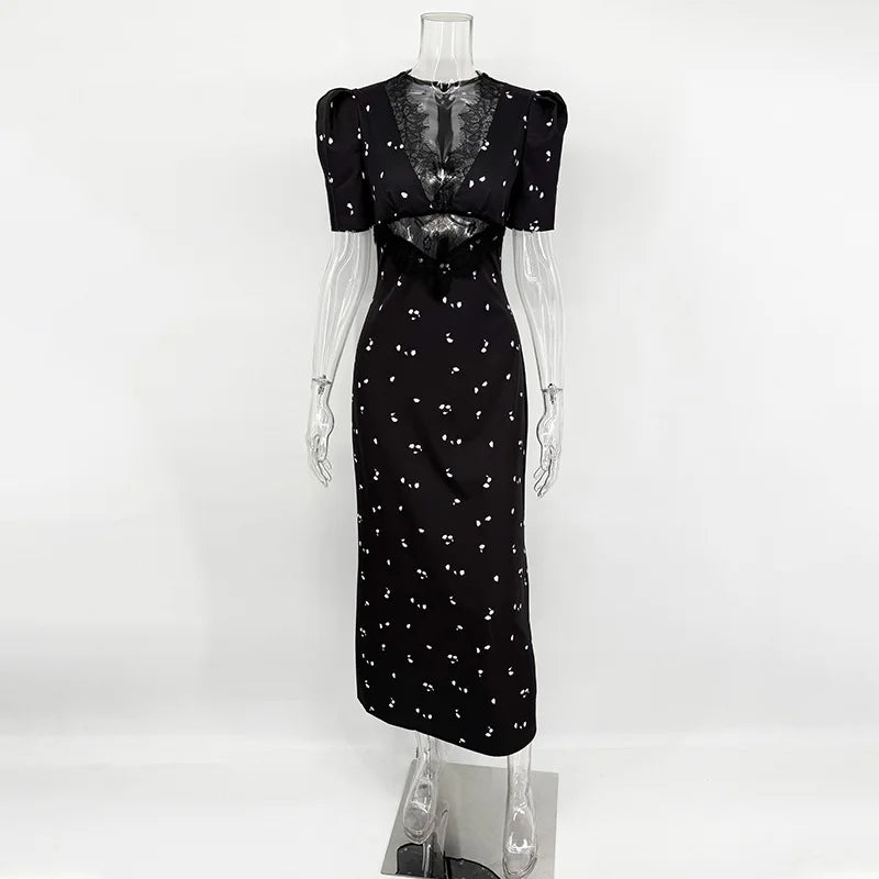 Sexy Hollow Lace Patchwork Dress