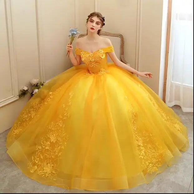 Luxury Gold Lace Quinceanera Ball Gown