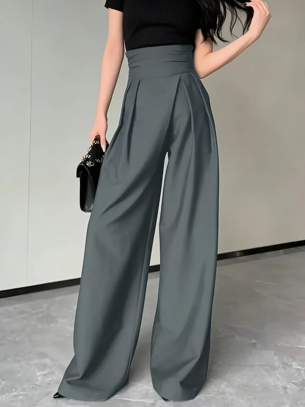 High-Waist Pleated Wide-Leg Suit Pants