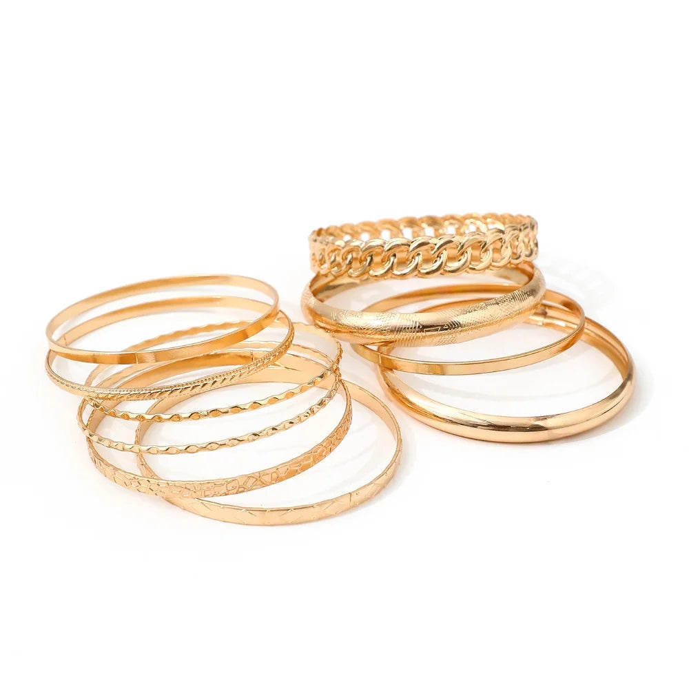 M&T Wear - 10pcs Metal Bangles Set for Women