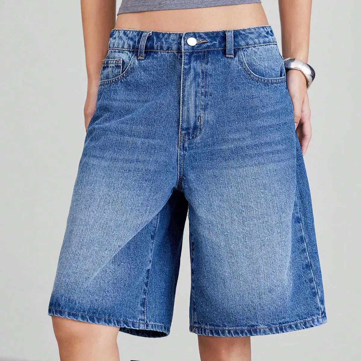 American Retro Wide-Leg Denim Shorts