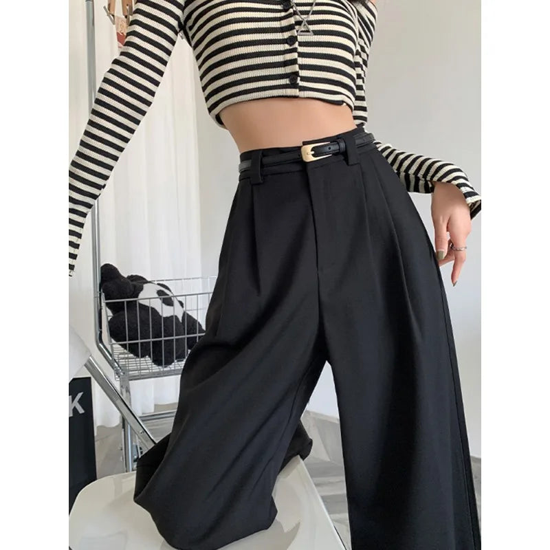 Elegant High-Waist Wide-Leg Suit Trousers