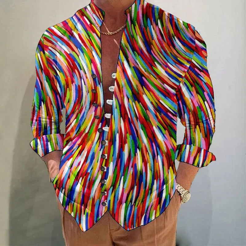 M&T Wear - Men Shirts New Print Button Shirt Fashion Stand Collar Loose Fitting Men's Shirts Casual Streetwear Comfortable - M&T Wear