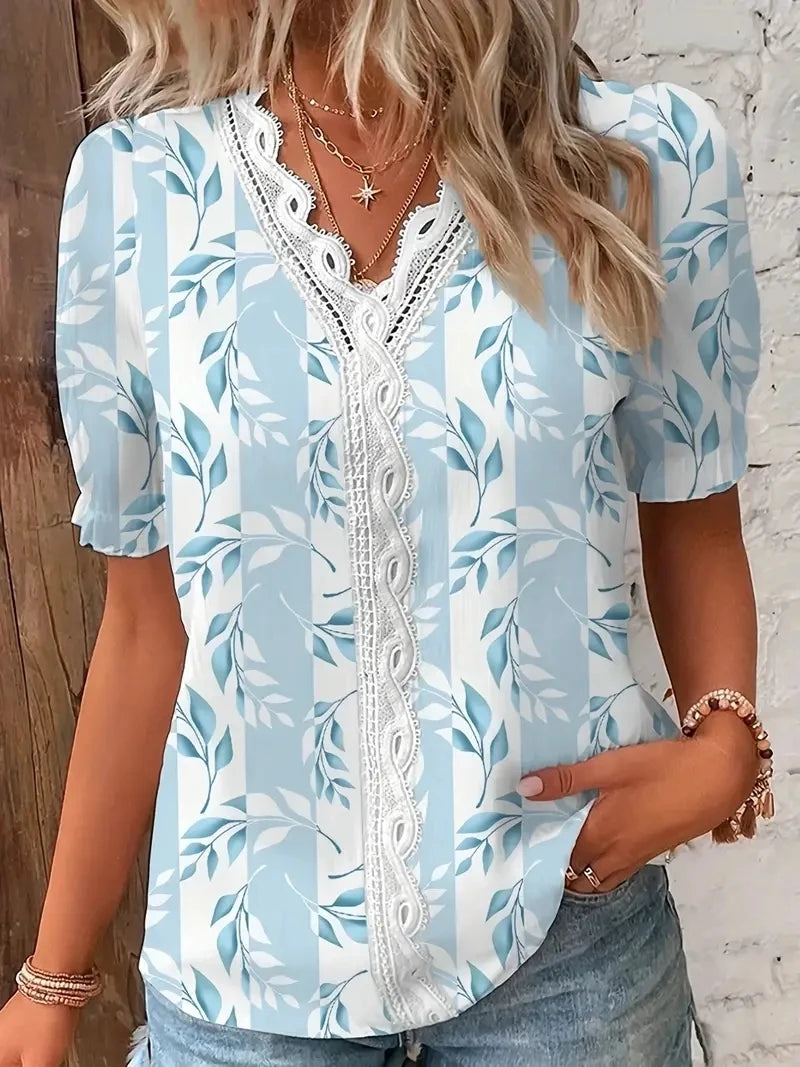 Elegant V-Neck Hollow Out Vacation Blouse