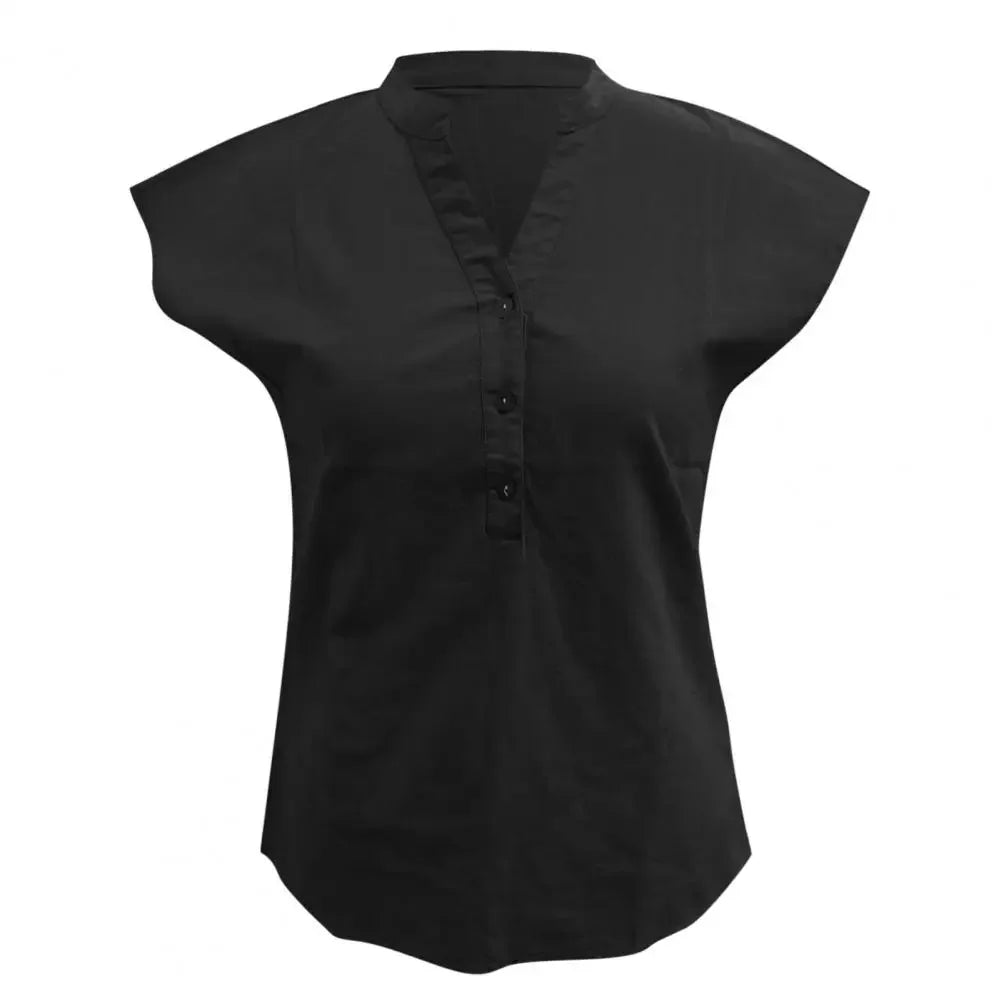 M&T Wear - Women's Cotton Linen V-Neck Summer Blouse