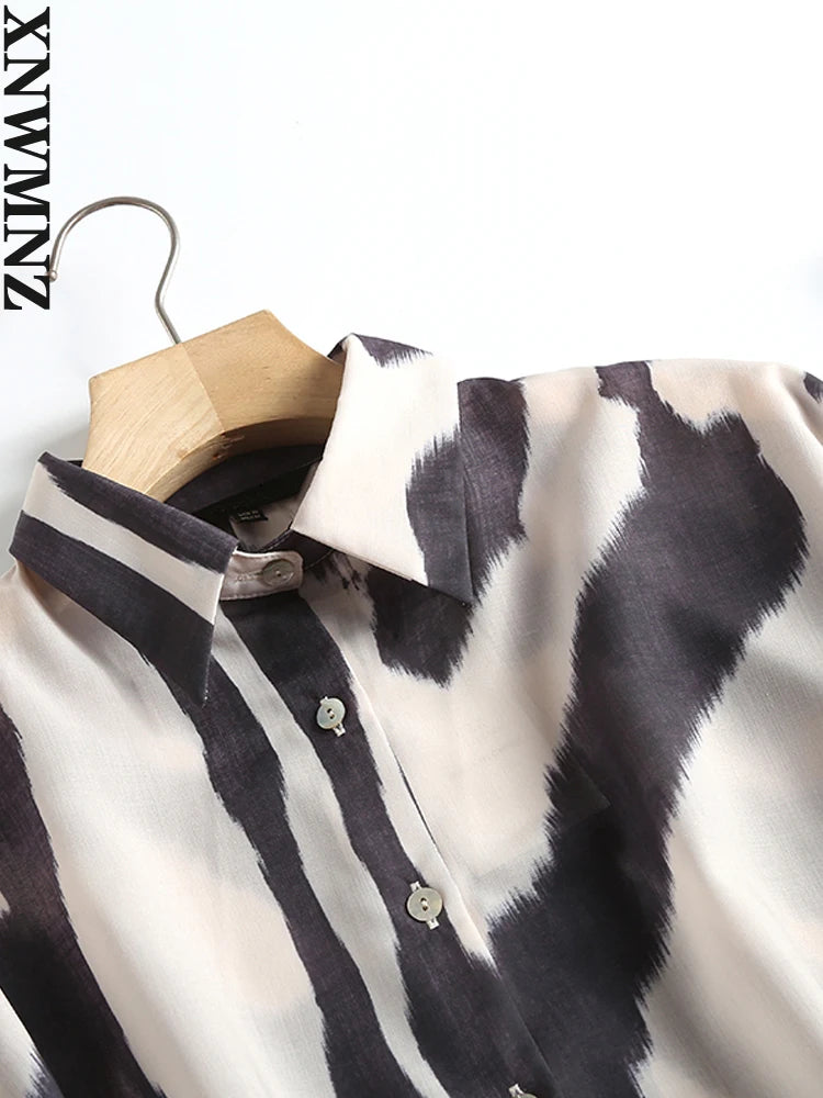 Zebra Print Cotton-Linen Look Blouse