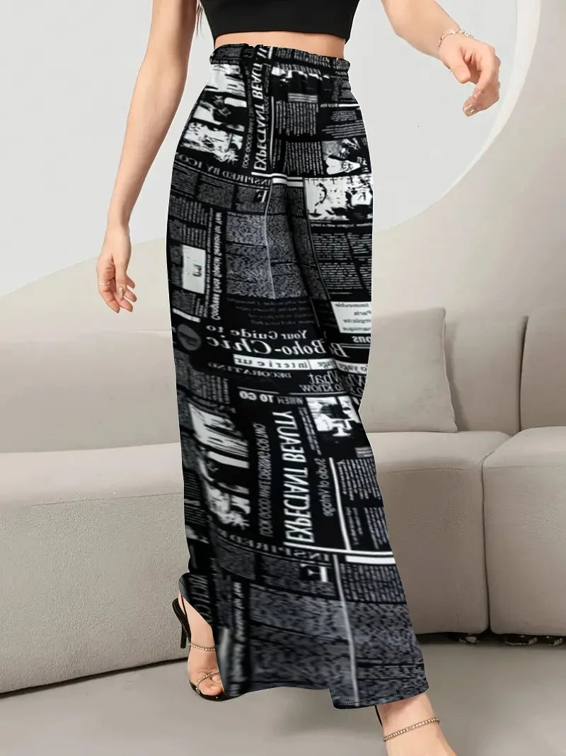 3D Digital Print Street Style Wide-Leg Pants