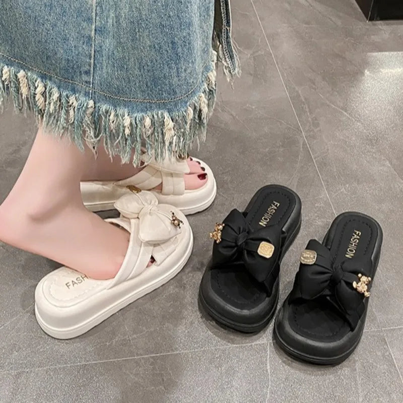 M&T Wear - Women's Thick Sole Designer Bow Slides