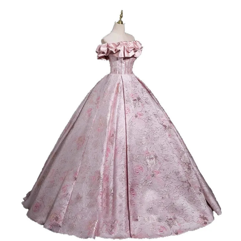 Embroidered One-Shoulder Graduation & Host Gown