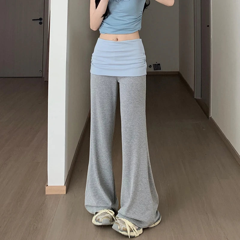 Y2K Striped Patchwork Flared Trousers