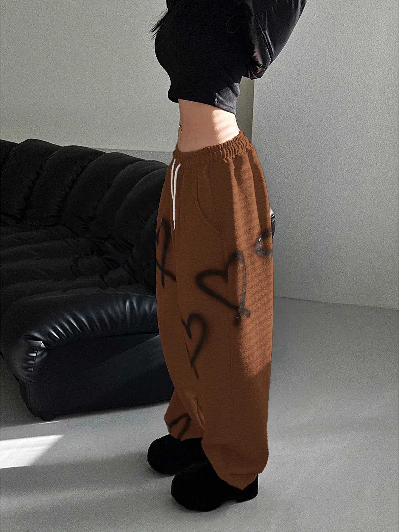 Y2K Heart Print Flare Sweatpants