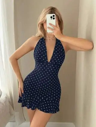 Sexy Backless Commuter Halter Mini Dress