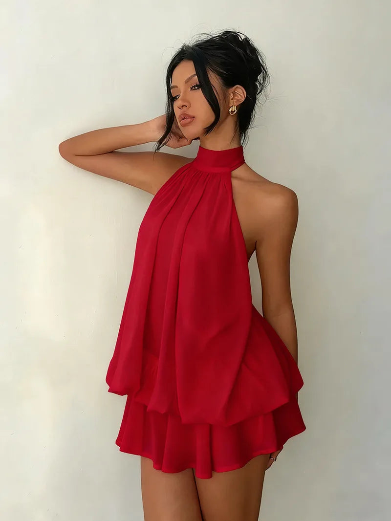 Women's Halter Neck Backless Tie-Front Dress