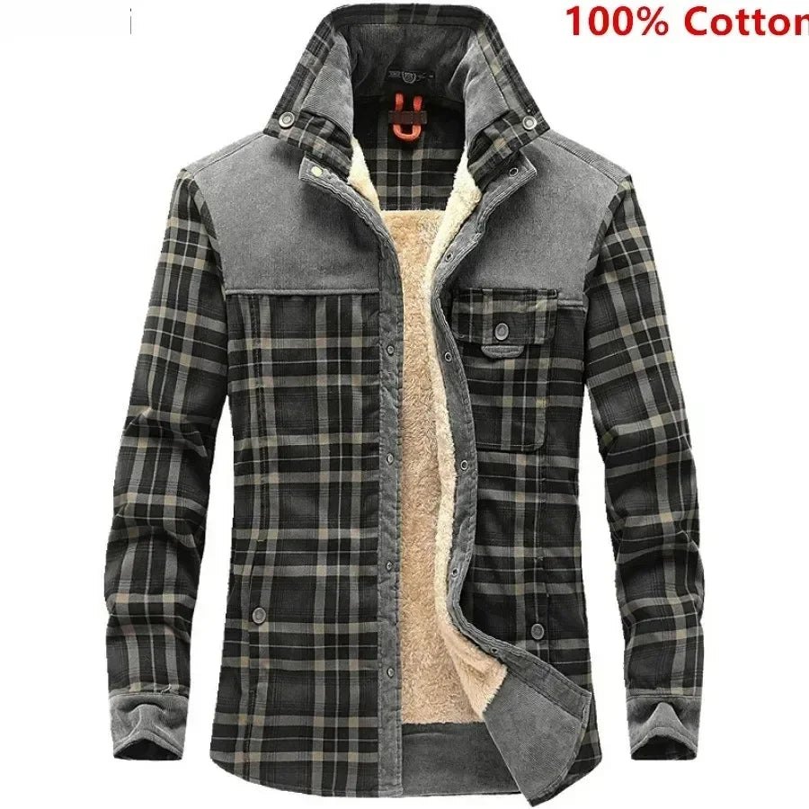 M&T Wear - Men's Windproof Plaid Fleece Shirt Jacket